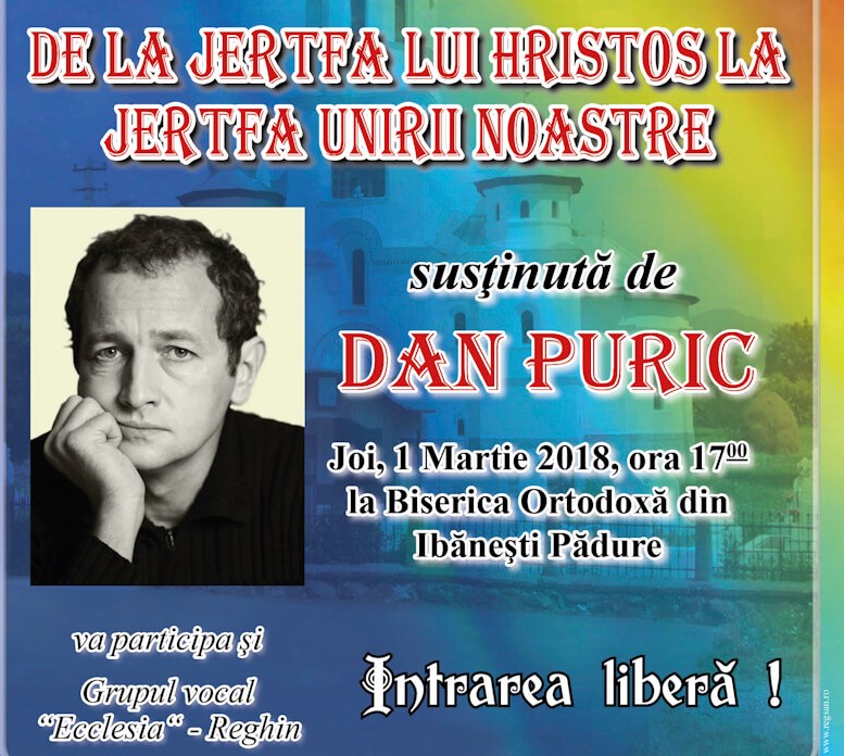 Dan Puric va susține o conferință la Biserica Ortodoxă din Ibănești Pădure